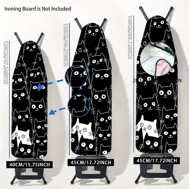 1 Funda de Tabla de Planchar de Alta Resistencia con Diseño de Gato Lindo - Tamaño Completo, Bordes Elásticos y Lavable a Máquina para Accesorios de Lavandería (Tabla no Incluida), 2D Plana