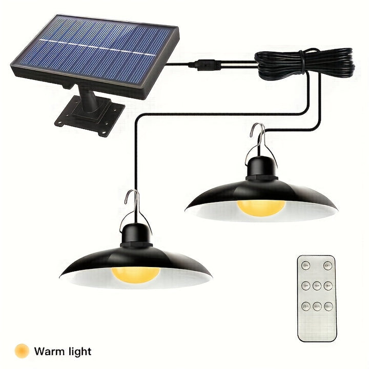 Araña Solar de Doble Cabezal para Interior y Exterior - Ideal para Granjas, Habitaciones y Autocaravanas - Iluminación LED con Control Remoto