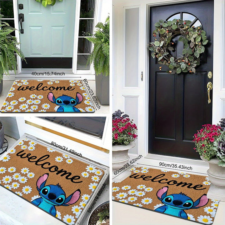 1pc Alfombra de Poliéster Disney Stitch 2D PLANA, alfombrilla antideslizante para exteriores, tapete para sala de estar dormitorio cocina pasillo baño lavadora HYDD0321B5, 2D Plana