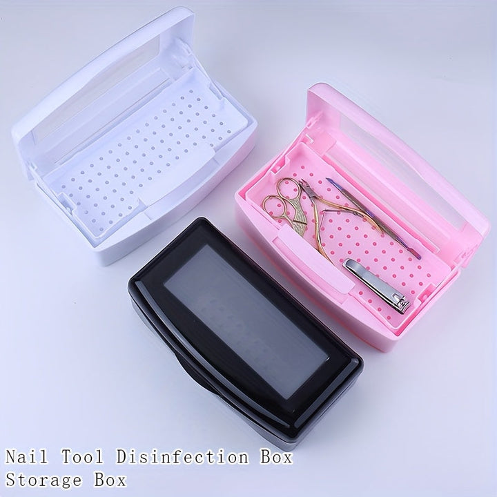 1 caja de esterilización de herramientas de uñas con compartimentos para limpieza y almacenamiento, ideal para uso en salones | Diseño minimalista | Cierre seguro, perfecto para salones de peluquería, estaciones de pedicura, técnicos de uñas y soluciones