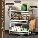 Organizador de cocina de acero inoxidable con sistema de drenaje - Rack multifuncional para platos, tazones y cubiertos - Duradero para servicio de alimentos