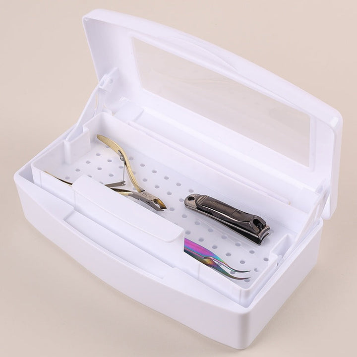 1 caja de esterilización de herramientas de uñas con compartimentos para limpieza y almacenamiento, ideal para uso en salones | Diseño minimalista | Cierre seguro, perfecto para salones de peluquería, estaciones de pedicura, técnicos de uñas y soluciones