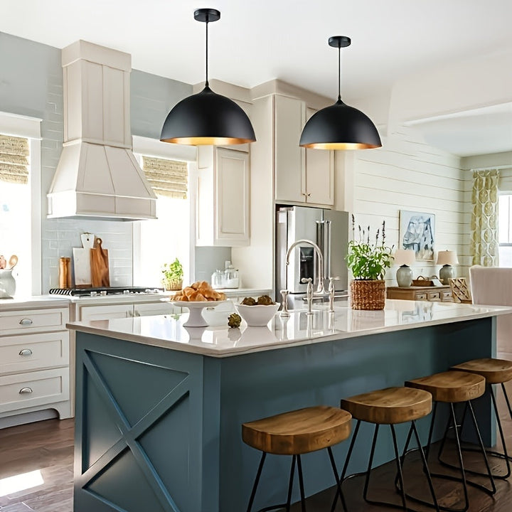 2 piezas de lámpara colgante retro negra estilo industrial dorado, iluminación comercial para centros comerciales, cafés, hoteles, adecuada para oficinas festivas, dormitorios, salones de fiestas, decoración navideña (bombillas no incluidas)