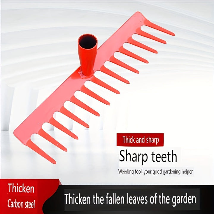 1pc Rastrillo de Jardín de Metal de Alta Resistencia con Mango Rojo - Robusto y Duradero para Deshierbe, Hojas Caídas y Limpieza de Jardín - No Necesita Energía - Perfecto para Terrenos Baldíos, Campos de Ropa y Jardinería al Aire Libre, Rastrillos para