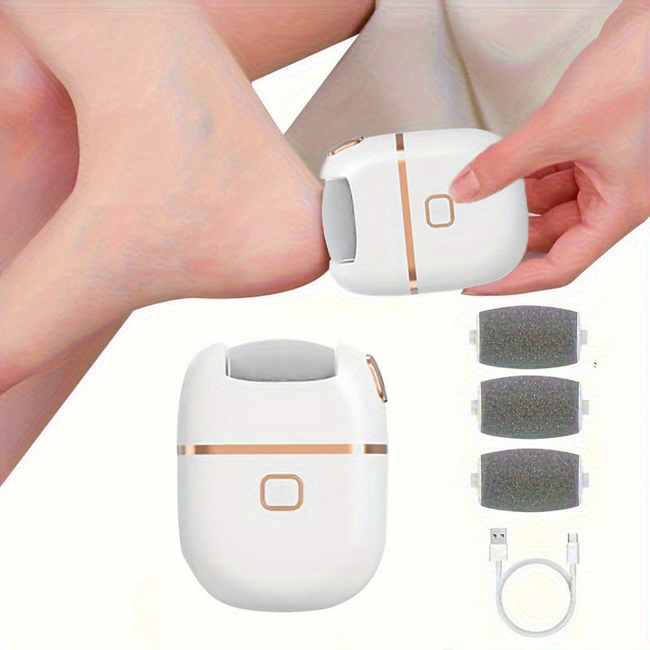 Exfoliador de Pies Recargable con 3 Cabezales de Pulido, Carga USB, Fácil de Usar y Adecuado para el Cuidado del Pie - Haz que Tus Pies Estén Suaves y Lisos con una Herramienta de Pedicura Eléctrica - Perfecto para Regalos de Vacaciones