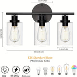1 pza. Apliques de baño modernos, iluminación LED negra mate de 3 luces con base de bombilla E26, estilo granja, montaje en pared, sin batería, accesorio de iluminación