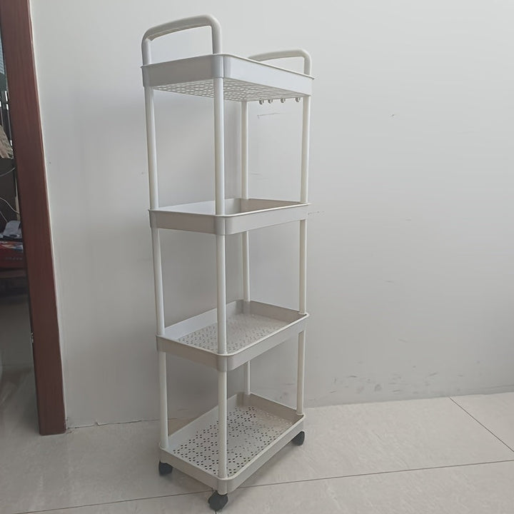 1 pieza de 3/4/5 niveles, carrito de almacenamiento rodante ajustable con asas, ruedas giratorias silenciosas de 360°, ganchos para baño, cocina, dormitorio, organización de sala de estar - Organizador multiusos duradero de plástico, blanco/pink/negro/gr