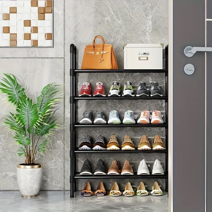 1 estante para zapatos de metal negro, organizador de 5 niveles que ahorra espacio, estante de almacenamiento multifuncional resistente para botas y zapatos, ideal para entrada, dormitorio, sala de estar y clóset, mueble para pasillo | Solución de almace