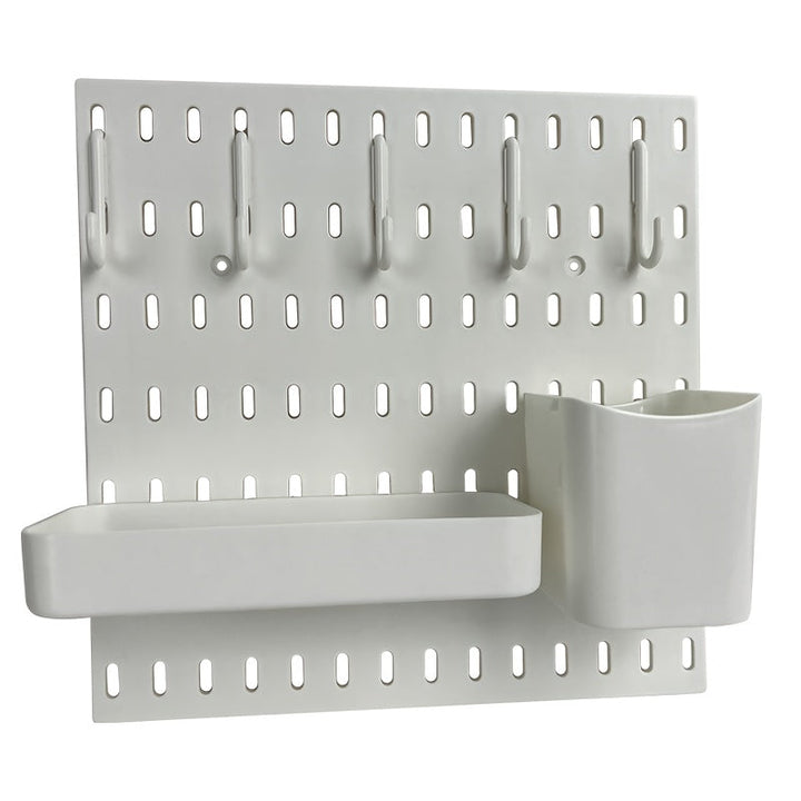 Estantería de Almacenamiento para Cocina Montada en la Pared sin Taladro con Múltiples Ganchos y Cajón Deslizante - Diseño Apilable de Tablero Perforado para Instalación Fácil, Ideal para Ollas, Especias y Utensilios, Blanco, Accesorios de Cocina