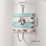 Perchero de madera contemporáneo y ganchos para toallas, organizador de almacenamiento de fácil instalación en la pared para el hogar, hotel, decoración costera - Perchero colgante de temática náutica con velero decorativo, ancla, timón y conchas marinas