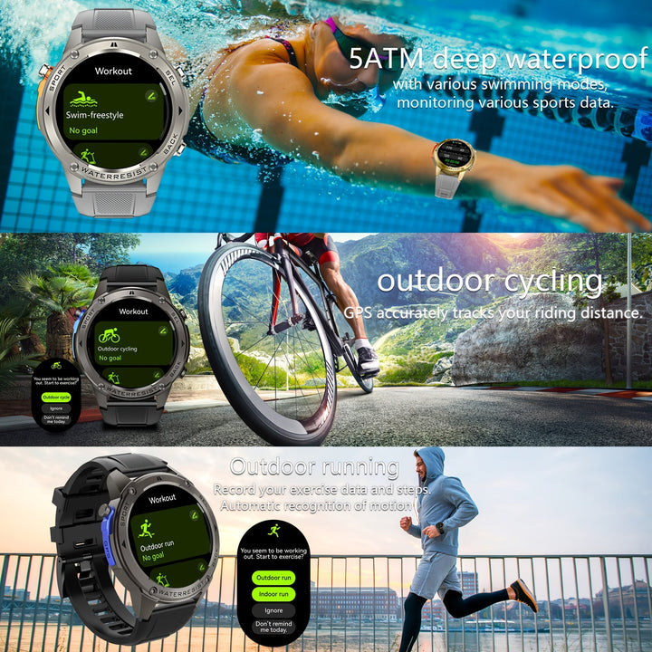 Reloj Inteligente Fanwear GPS con Brújula, Altitud, Presión Atmosférica, Natación, Triatlón, Temporizador, 5ATM Alta Calidad, Cronómetro, 170+ Modos Deportivos, Reconocimiento Automático de Movimiento, Batería USB de 500mAh, Chip ATS3085L, sin varillas 5