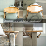 Bandeja de Apoyo de Brazo de Sofá de Bambú - Mesa de Sofá con Clip para Snacks, Bebidas y Controles Remotos - Diseño que Ahorra Espacio