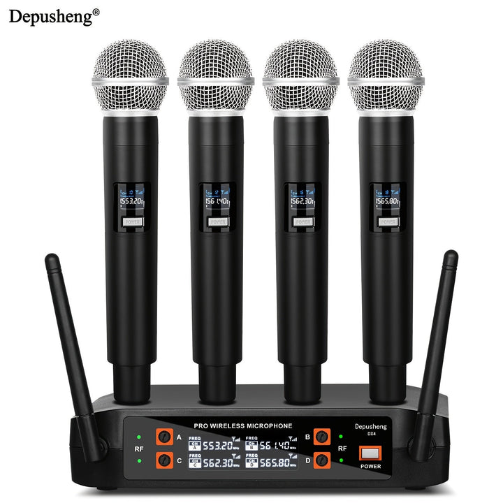 Sistema de micrófono inalámbrico de 4 canales Depusheng, micrófono inalámbrico portátil sin cable, para iglesia, DJ, bodas, fiestas, karaoke, presentaciones de clase.