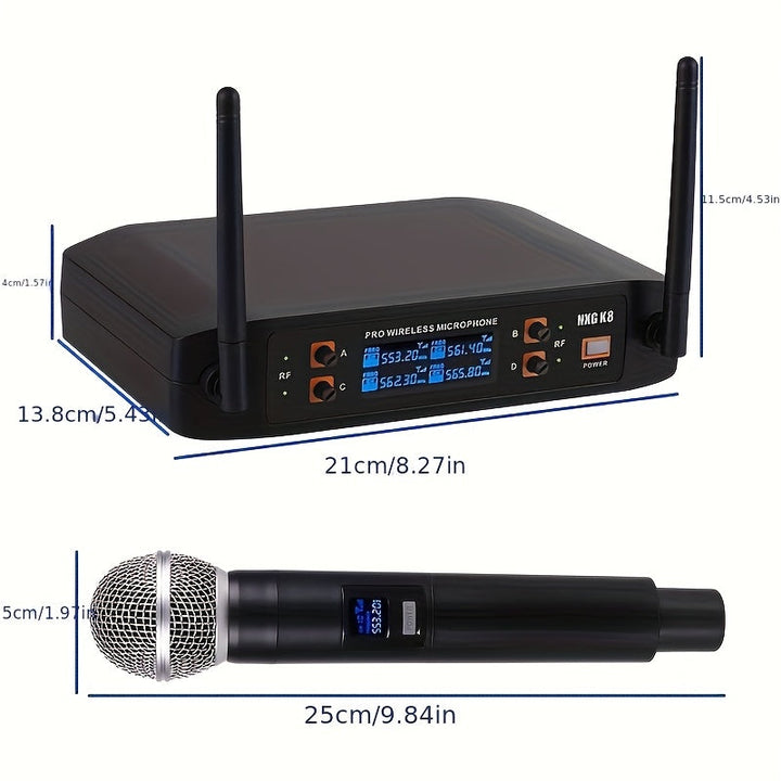 Sistema de micrófonos NXG, incluye 4 micrófonos de mano, ideal para presentaciones en escenarios, demostraciones en conferencias, karaoke en casa y bodas