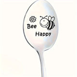 1 pieza, cuchara de acero inoxidable, cuchara grabada con dibujos animados "Happy Bee", cuchara divertida, cuchara de café, cuchara de helado, cuchara de té, cuchara de postre, para regalos del día de San Valentín, regalos de aniversario, suministros par