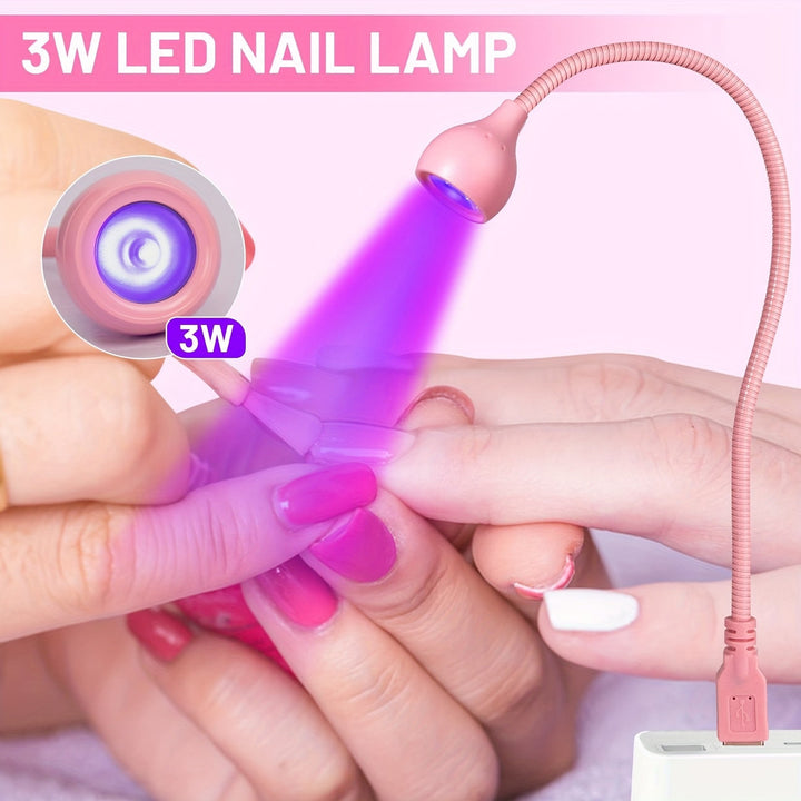 Lámpara LED para uñas, 3W portátil con cuello de cisne, secadora y curadora de esmalte en gel, luz de curado con cuello flexible rosa, enchufe USB, para uso en salón de uñas y en casa, DIY