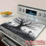 1pc Protector de Estufa para Halloween - Escena Espeluznante de Cementerio con Lápidas en el Bosque Nocturno - Alfombrilla Antideslizante para Cocinas a Gas/Eléctricas, Horno y Secadora - Superficie Fácil de Limpiar en Poliéster - Decoración Perfecta par