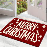 1 alfombra de feliz Navidad con diseño de copo de nieve, antideslizante, lavable a máquina, de poliéster rojo y blanco para decoración navideña interior/exterior, ideal para entrada, baño o fiestas navideñas, decoración de puerta navideña, alfombra de bi