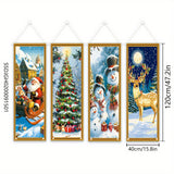 Conjunto de 4 Banderines Navideños para Porche - Decoraciones Duraderas de Poliéster con Diseños de Santa, Muñeco de Nieve, Reno y Árbol, 119.89cm x 40.13cm, Fáciles de Colgar y Lavables para Exhibición en la Puerta de las Fiestas