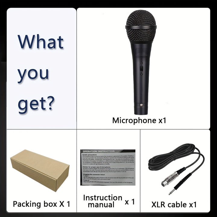 Micrófono de Karaoke Dinámico con Cable, Micrófono Metálico Portátil, , Conector de 6.35mm, Calidad de Sonido Clara, Agarre Cómodo, Ideal para Karaoke, Discursos, Cantos, Reuniones, Transmisiones en Vivo, etc