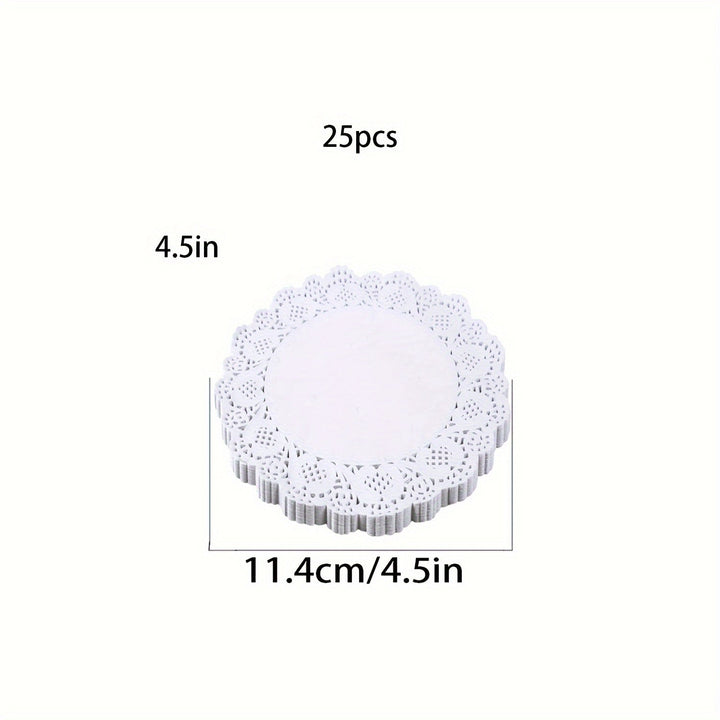 25 piezas de elegantes cojines de papel de encaje - Alfombras redondas resistentes al calor para bufé, pastel, servicio de comida frita | Ideal para decoración de fiestas, bodas, banquetes, alfombras resistentes al calor | Decoración de mesa con diseño d