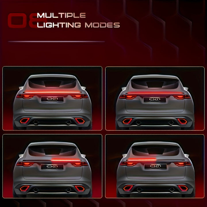 Tira de luz LED para alerón de coche, tira de luz decorativa de fibra de carbono con luz ambiental de flujo de escaneo, sin batería.