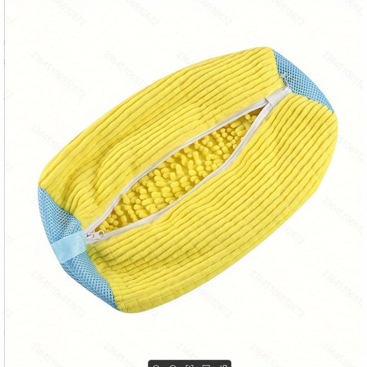 Bolsa para Lavadora y Secadora de Zapatos Amarilla - Tela Chenille Suave con Forro Esponjoso, Diseño Ovalado Reductor de Ruido y Cierre Resistentes, Apta para la Mayoría de Zapatillas y Calzados, Bolsas de Lavandería