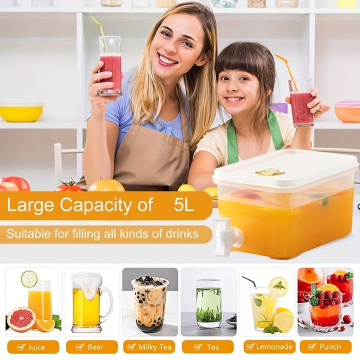 Cubo de agua fría de 5 litros para refrigerador, tanque de almacenamiento de agua, dispensador de agua, tetera para bebidas, jugo de verano, recipiente de té perfumado con grifo.