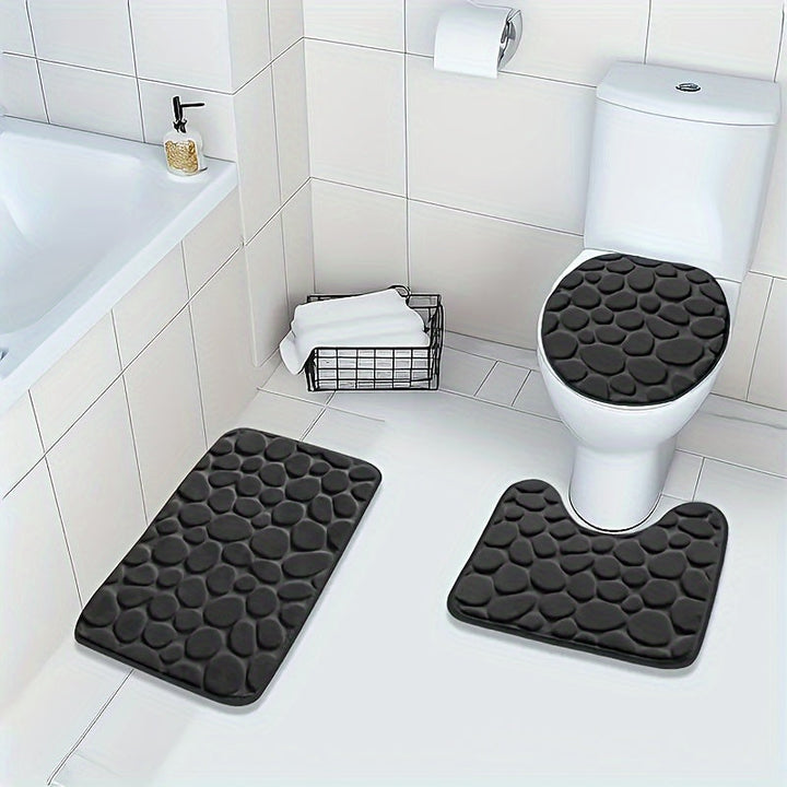Set de 3 alfombras de baño, suave y absorbente, juego de alfombras de baño de esponja, lavable a máquina, antideslizante, alfombras de baño rectangulares de poliéster, 1,5 cm de grosor, 300 g/㎡, para uso en inodoros y pisos.