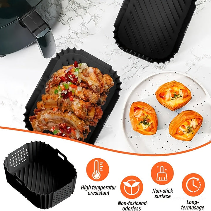 1/2 piezas de revestimiento de silicona para freidora Ninja SL401 SL400 doble capa XL con 2 cestas, bandeja reutilizable antiadherente para horno, olla de silicona fácil de limpiar para freidora, adecuada para accesorios de freidora