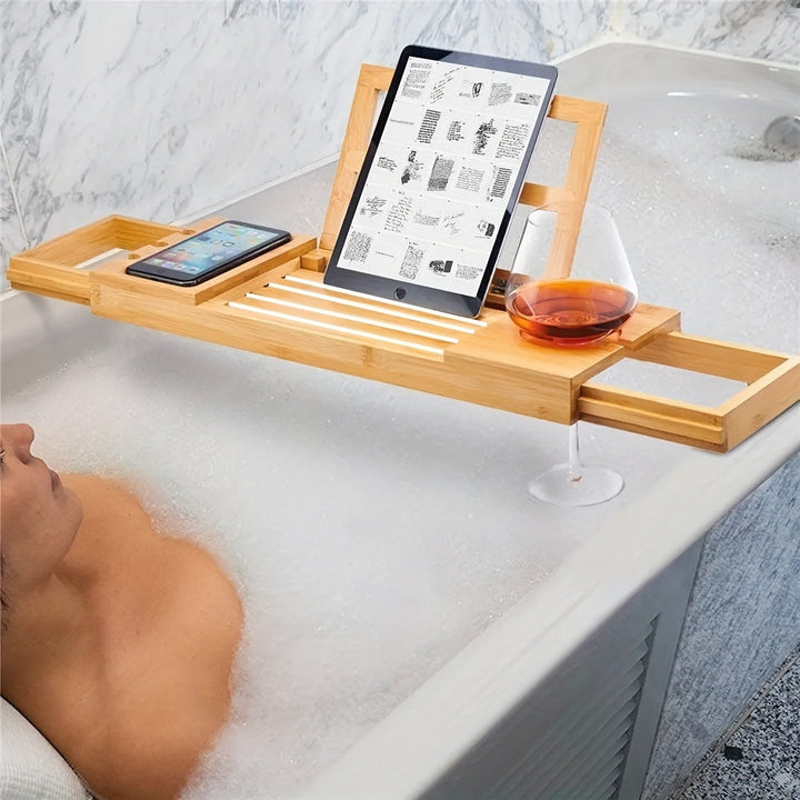 Bandeja de Bañera de Bambú Versátil - Estante Expandible para Vino, Snacks y Toallas | Organizador de Baño Sin Metal, Bandeja, Estante de Almacenamiento