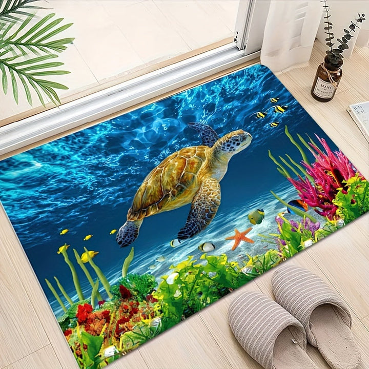 1pc Alfombra De Piso Con Patrón De Tortuga Marina, Suave Y Antideslizante, Divertida Alfombra De Baño, Alfombra Absorbente Para El Hogar, Sala De Estar Y Baño, Decoración Del Hogar
