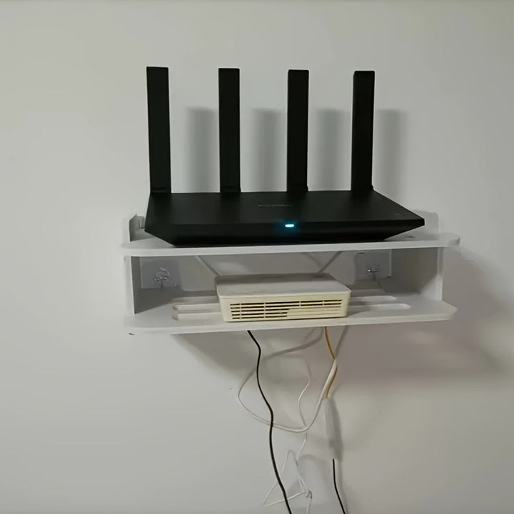 Organizador de pared de 2 niveles fácil de instalar, con gestión de cables, ideal para routers WiFi, decodificadores, etc. - No requiere taladro, 1 unidad