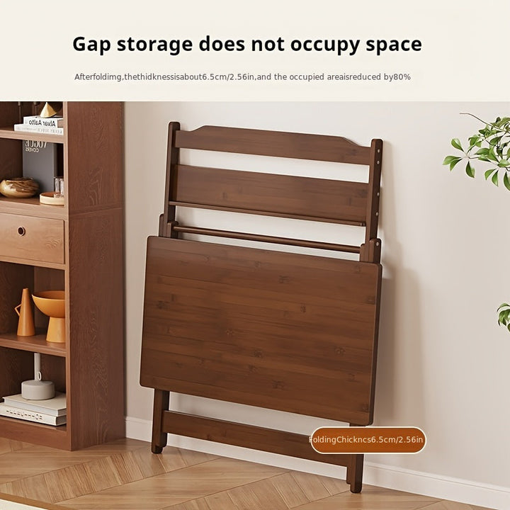 Un escritorio plegable de bambú con estantería incorporada, adecuado para el hogar, la oficina y la habitación, que ahorra espacio y es resistente y duradero.