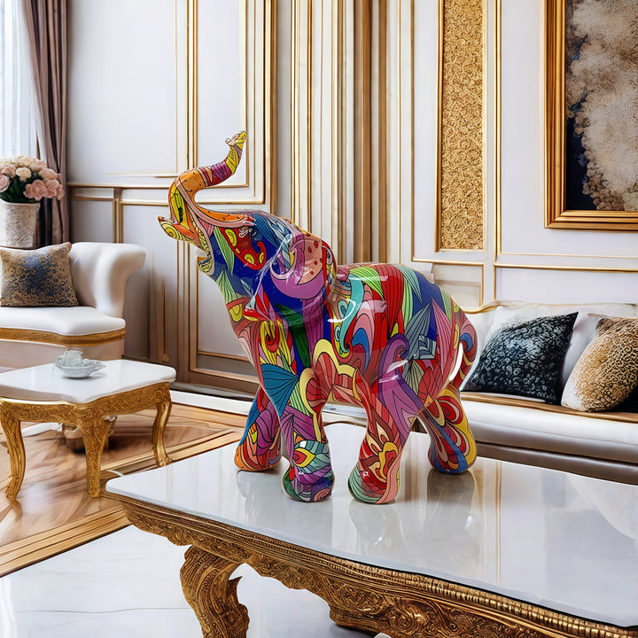 Una estatua de resina de un elefante que simboliza la buena suerte, adecuada para decorar salones, dormitorios, entradas, armarios de TV, armarios de vino y oficinas.