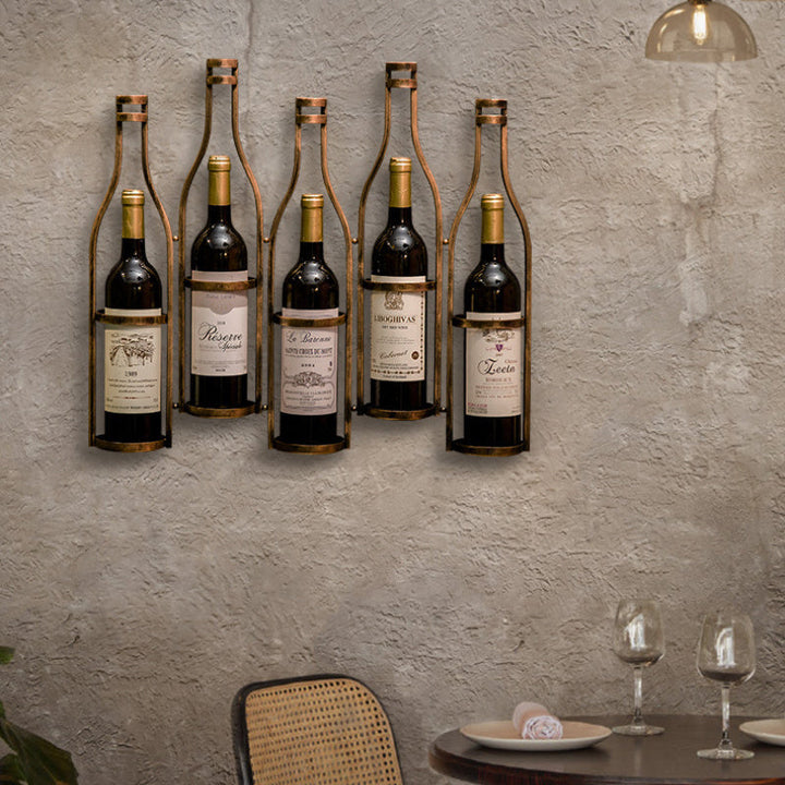 Estante para vinos de metal industrial vintage - Estante de exhibición duradero montado en la pared para decoración de bar en casa, sala de estar o comedor con diseño clásico, decoración de vinos