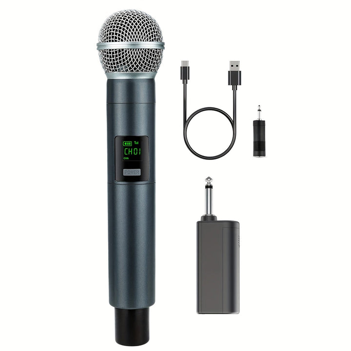 Micrófono inalámbrico Heikuding E58, con enchufe de 3,5 mm, control de volumen, indicador de batería, batería recargable de litio, uso dual USB, para grabación y actuaciones en vivo.