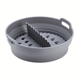1pc Estera de Horno Reutilizable para Freidora de Aire, Redonda, Silicona, Grado Alimenticio, Plegable, Multifuncional, Antiadherente, con Almohadillas Divisorias para Freidora de Aire