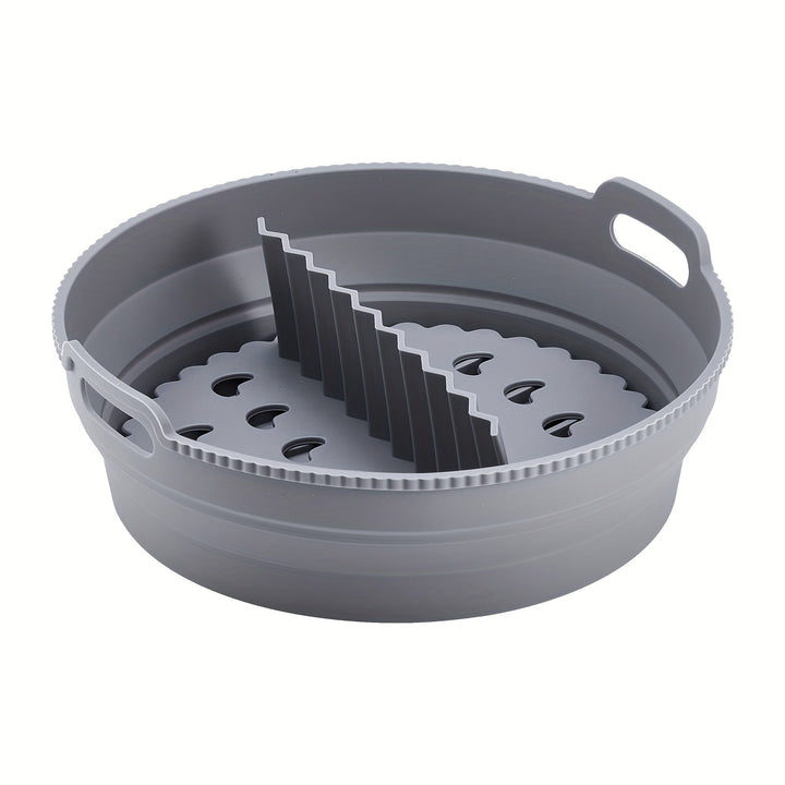 1pc Estera de Horno Reutilizable para Freidora de Aire, Redonda, Silicona, Grado Alimenticio, Plegable, Multifuncional, Antiadherente, con Almohadillas Divisorias para Freidora de Aire