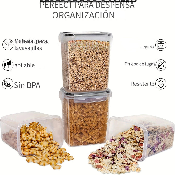Juego de 6 contenedores de almacenamiento de alimentos herméticos, plástico libre de BPA, 54oz/1.5qt/1.6L, organizadores de cocina multifuncionales para azúcar, harina, pasta, maní, seguros para lavavajillas, incluye etiquetas y marcador