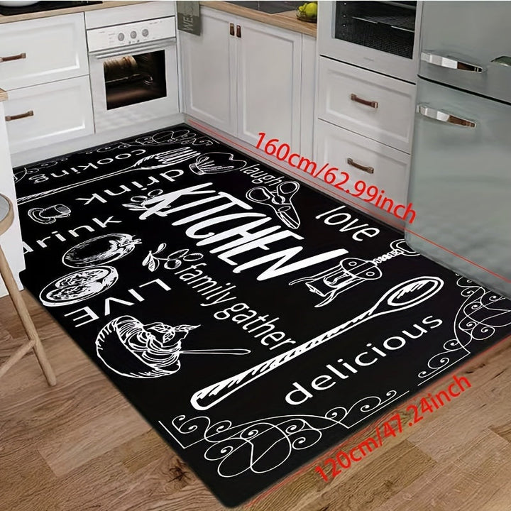 1 pieza, alfombrilla de pila larga con diseño "Me encanta mi familia" con ilustraciones negras y blancas, lavable en máquina, poliéster, ideal para decoración de cocina o entrada.