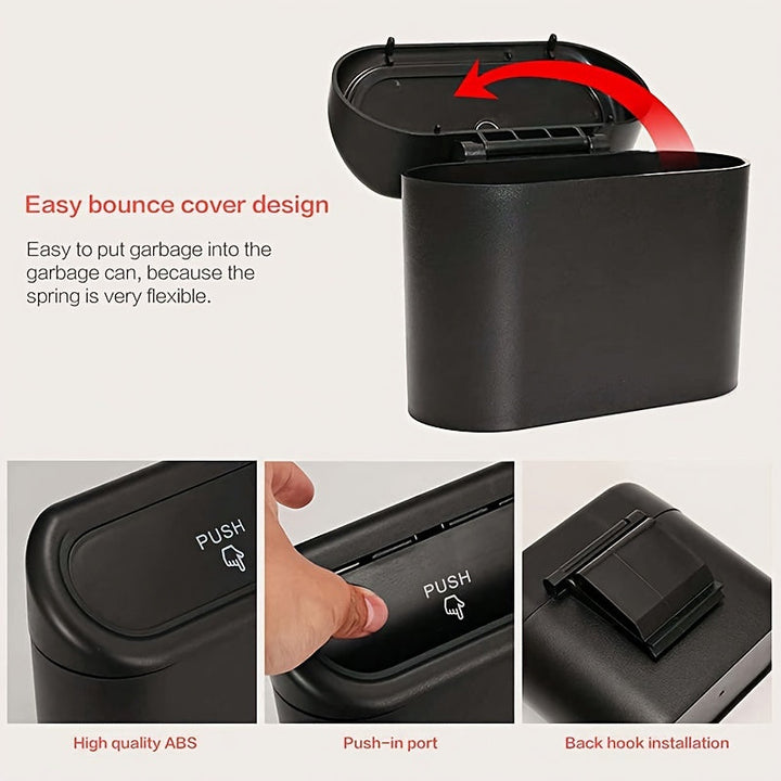3 piezas - 1 cubo de basura + 2 rollos de bolsas de basura, caja de almacenamiento colgante para puerta lateral del coche, cubo de basura creativo mini