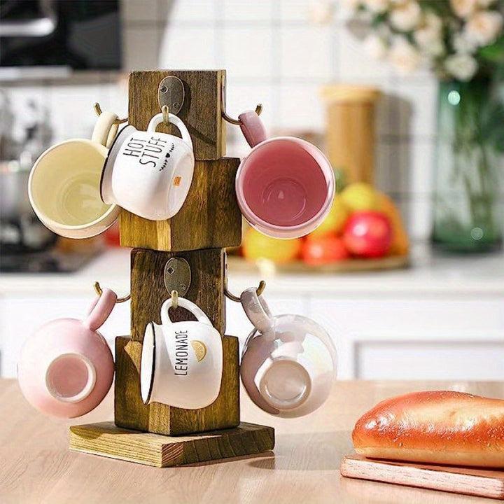 1pc Porta Taza de Madera Pulida, Soporte de Taza de Café Giratorio, Estantería Multipropósito para Colgar en la Mesa de la Cocina, Organizador de Tazas de Madera Sólida