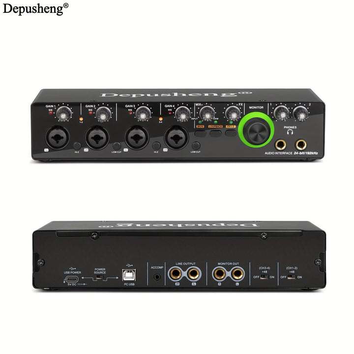 Interfaz de audio USB profesional DEPUSHENG, tarjeta de sonido con calidad HD, alimentación fantasma, conector para auriculares y 8 preamplificadores de micrófono - Consola de estudio para PC, podcasting, transmisión en vivo y videojuegos (24 bits/192 kH