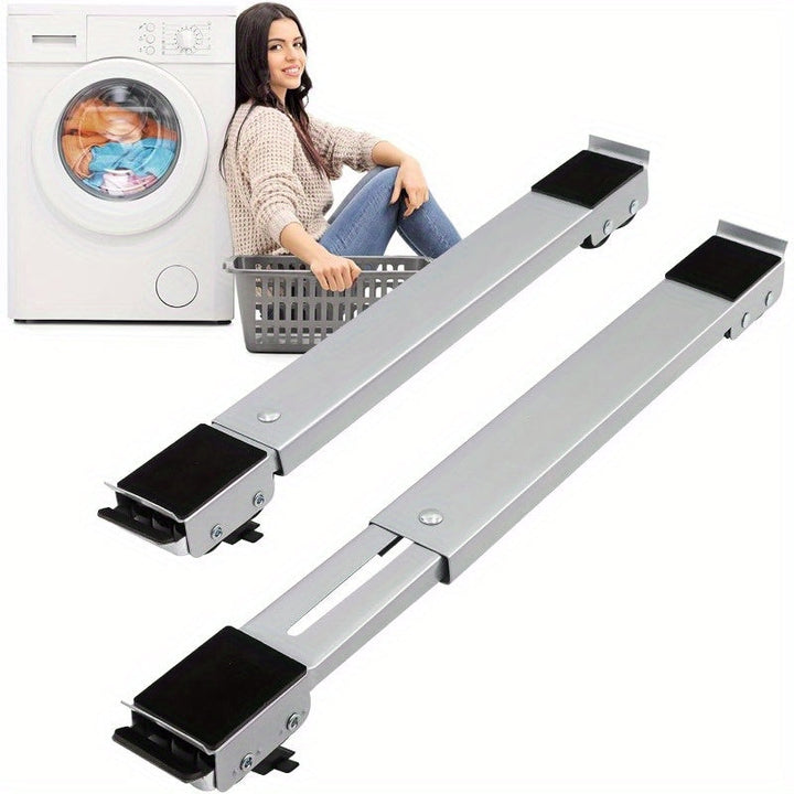 Rodillos Extensibles de Alta Resistencia con Sistema de Freno - 2 Piezas (Capacidad de 299.37 KG /1 Tona), Diseño Extendible para Lavadoras, Secadoras, Refrigeradores, Muebles - Base Antideslizante, Instalación Fácil para Hogar, Oficina y Almacén - Gris