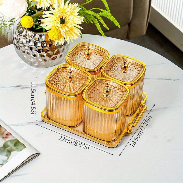 Juego de Tarros Sellados 3/4/6 con Bandeja, Tarro de Almacenamiento Plástico para Cocina y Comedor, Adecuado para Guardar Snacks, Frutos Secos, Galletas, Dulces, Granos Variados, Condimentos