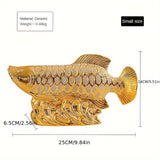 Figurilla de Cerámica de Arowana Dorada - Serie de Animales Alfabéticos, Decoración de Mesa Elegante para Sala de Estar, Oficina y Hogar, Ideal para Estantería y Gabinete de TV, Regalo Perfecto para Apertura de Negocios, Navidad y Día de Acción de Gracias