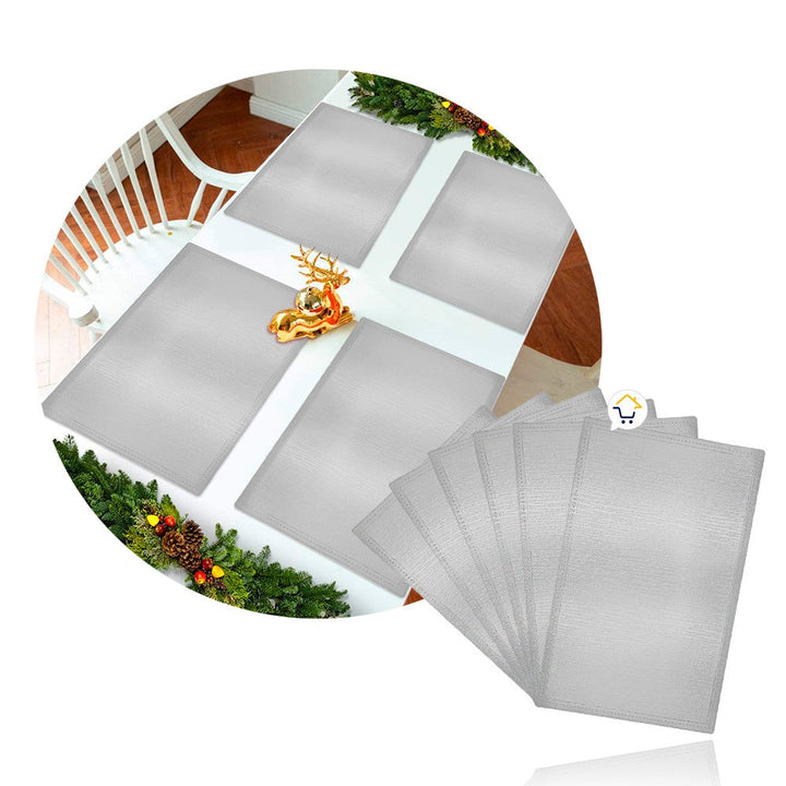 Mantel Individual Navideño x6 Metalizado Mesa Decorativo B315X6