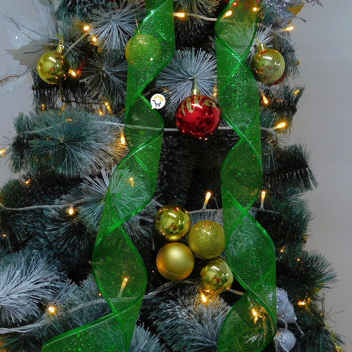 Cinta de Malla Navideña Metalizada x3 Rollos 9 m Verde 6246V