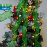 Cinta de Malla Navideña Metalizada x3 Rollos 9 m Verde 6246V